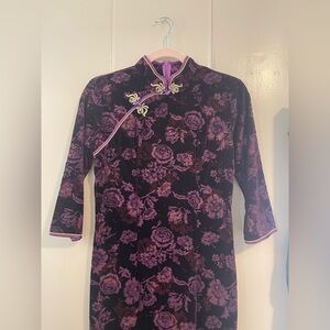 Floral Velvet Cheongsam Dress